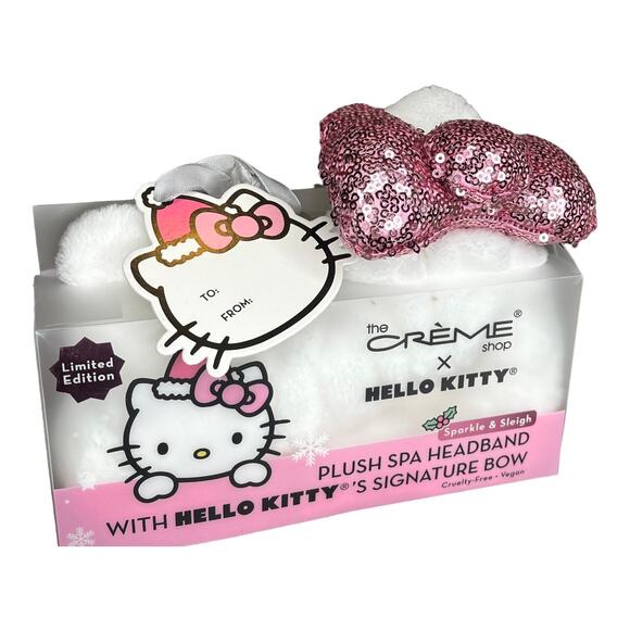 NEW Hello Kitty Plush SPA HEADBAND & GEL EYE MASKS 3pc Sparkle Sleigh Sequin Bow - Picture 7 of 7